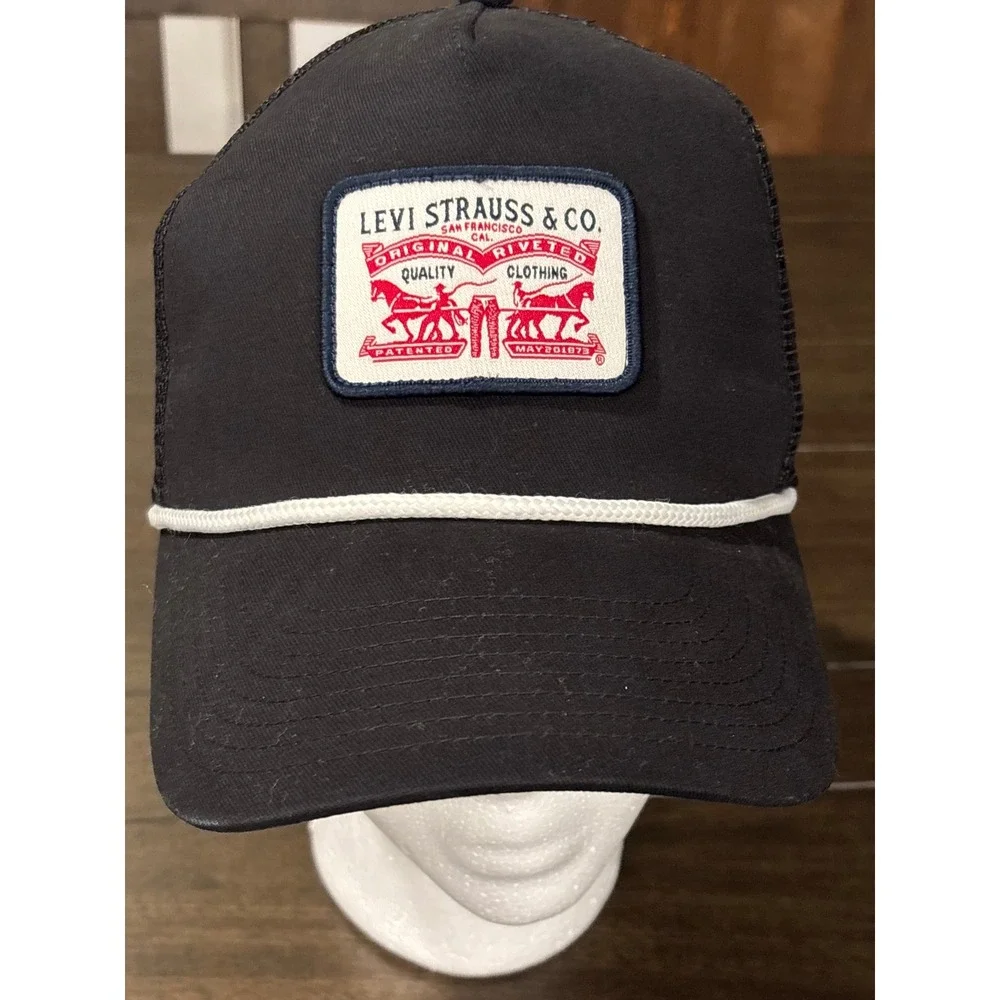 Levis Kids Black Trucker Hat Snapback Mesh Logo Patch Rope Cap 8685-023